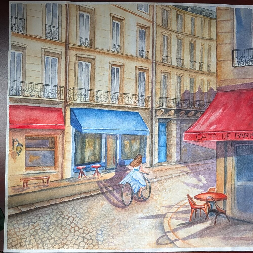 Café de Paris - Large Original Watercolor Painting (29"x21") - Parisian Street - Picture 7 of 9